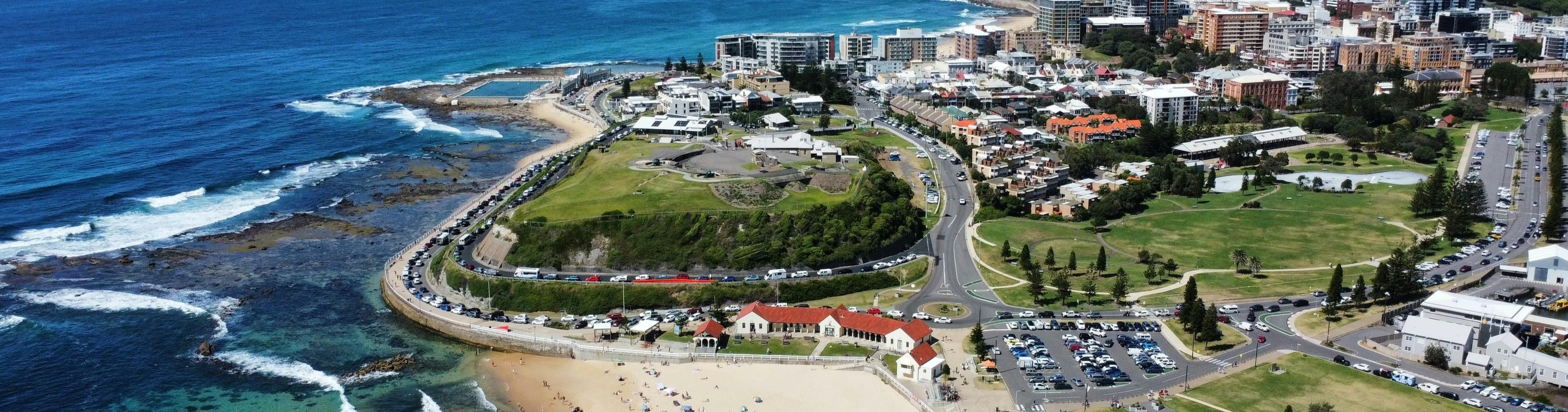 Aerial view of Newcastle's coastline and beaches, New South Wales